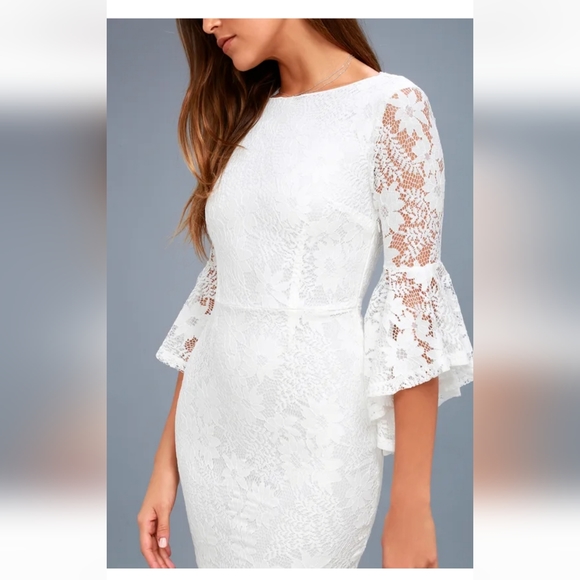 Lulus White Lace Bell Sleeve Dress Size Small - Picture 4 of 4
